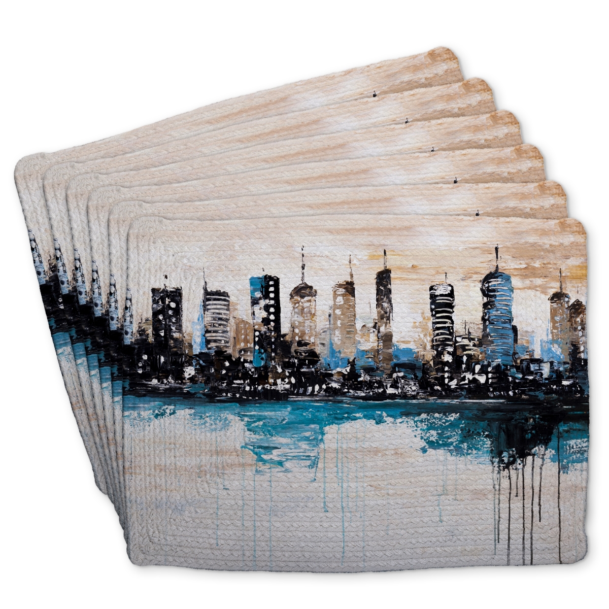 Picture of Begin Home Decor C6BP14186XTVRC 14 x 18 in. Buildings on the Horizon - Braided Polyester Placemat - Home Decor - Set of 6