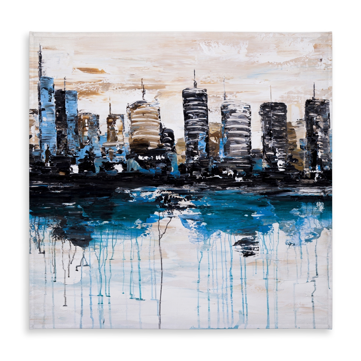Picture of Begin Home Decor C1TC5858VM8X6A 58 x 58 in. Abstract City Reflection Tablecloth - Blue Modern Decor