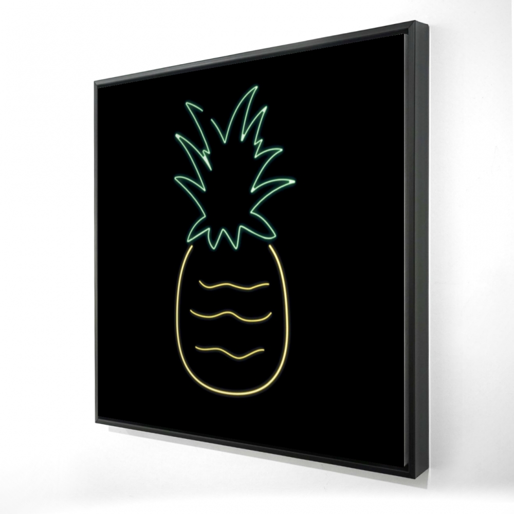 2081-3636-GA123 36 x 36 in. Neon Pineapple - Exotic Black Framed Canvas for Home Decor