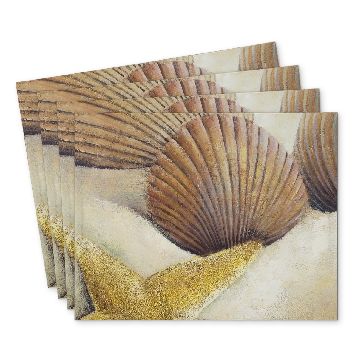 Picture of Begin Home Decor C4PP1418UI5XIP 14 x 18 in. Starfish & Seashells Beach Placemat - Polyester Home Decor - Set of 4