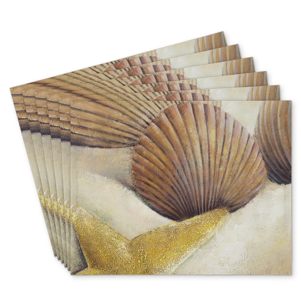 Picture of Begin Home Decor C6PP1418VTVIOW 14 x 18 in. Starfish & Seashells Beach Polyester Placemat for Home Decor - Set of 6