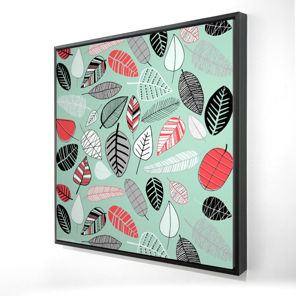 2081-2424-MI73 24 x 24 in. Turquoise Leaf Patterns Framed Canvas - Home Decor Wall Art