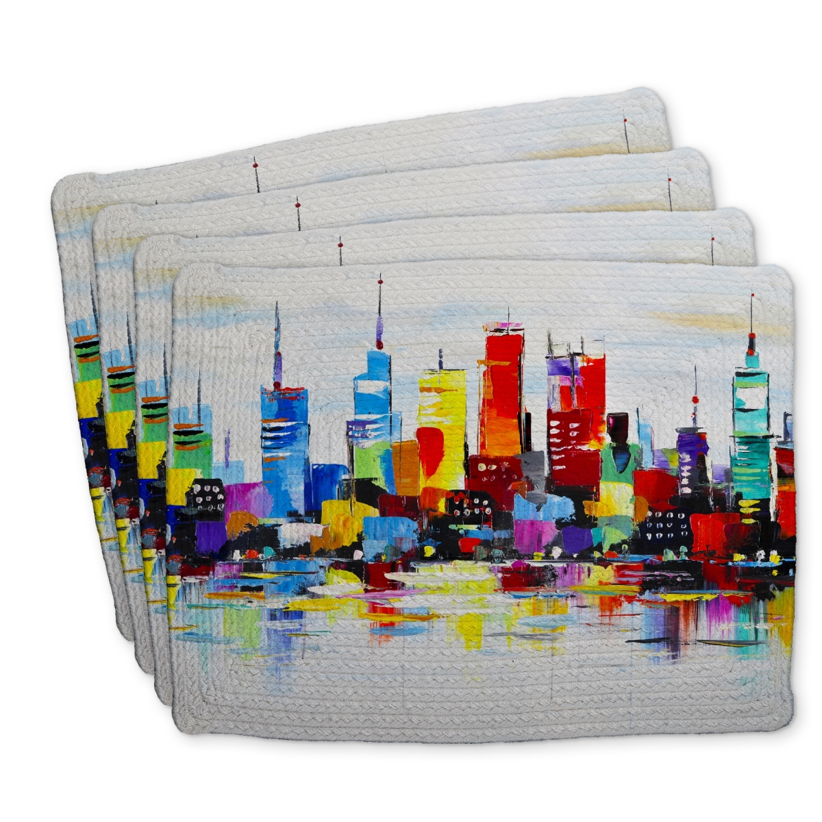Picture of Begin Home Decor C4BP1418CQ34AJ 14 x 18 in. Abstract & Colorful City Braided Polyester Placemat - Home Decor - Set of 4