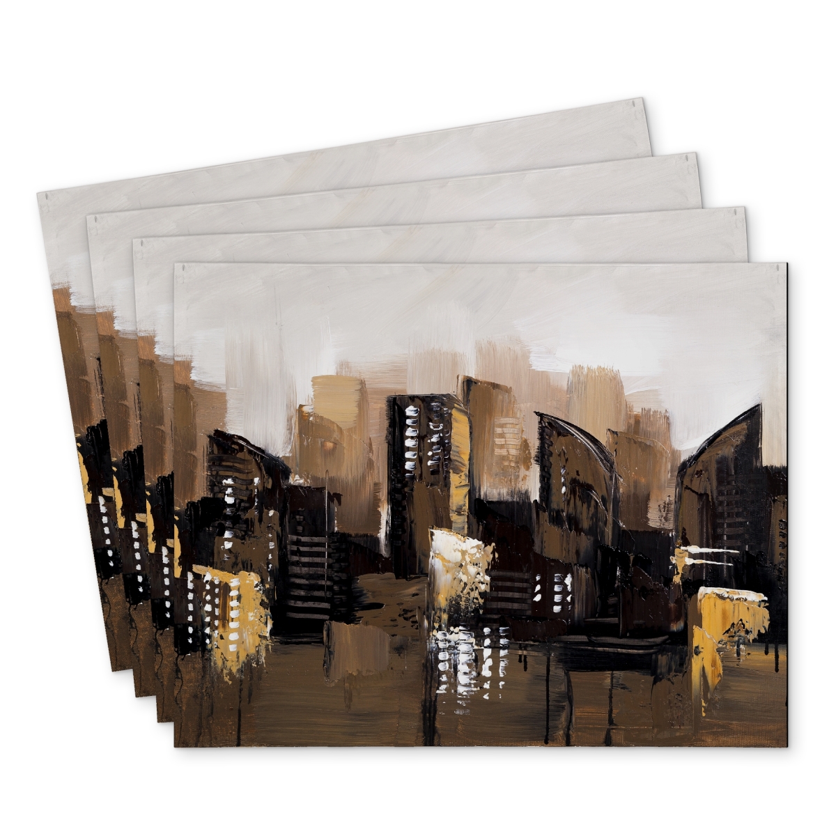 Picture of Begin Home Decor C4PP14180J09RS 14 x 18 in. Brown Abstract Cityscape Polyester Placemat - Home Decor - Set of 4