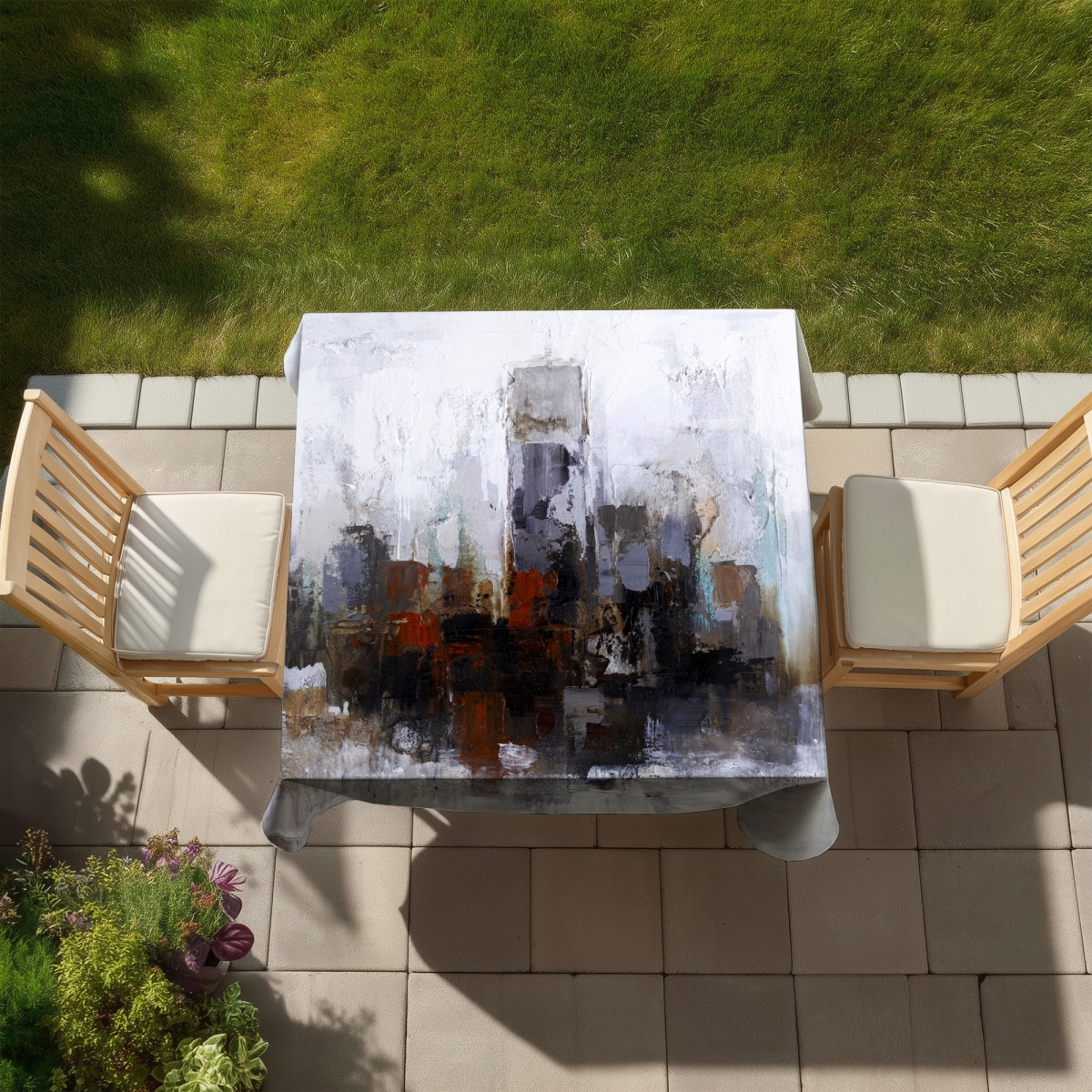 Picture of Begin Home Decor C1TC5858LPGUL6 58 x 58 in. Obscure Buildings Tablecloth - Indoor & Outdoor Bedroom Decor
