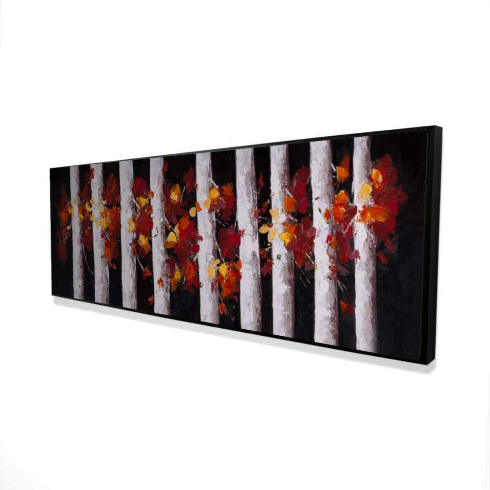 2081-1648-LA37 16 x 48 in. Trees & Fall Leaves - White Bedroom Framed Canvas Decor
