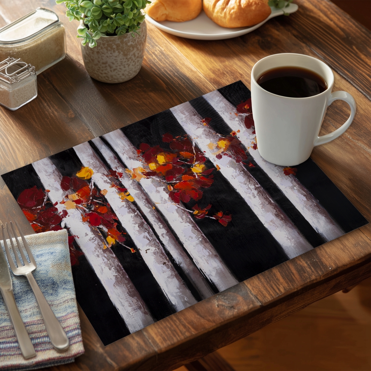 Picture of Begin Home Decor C4PP1418NT9O42 14 x 18 in. White Trees with Orange Leaves - Polyester Placemat for Home Decor - Set of 4