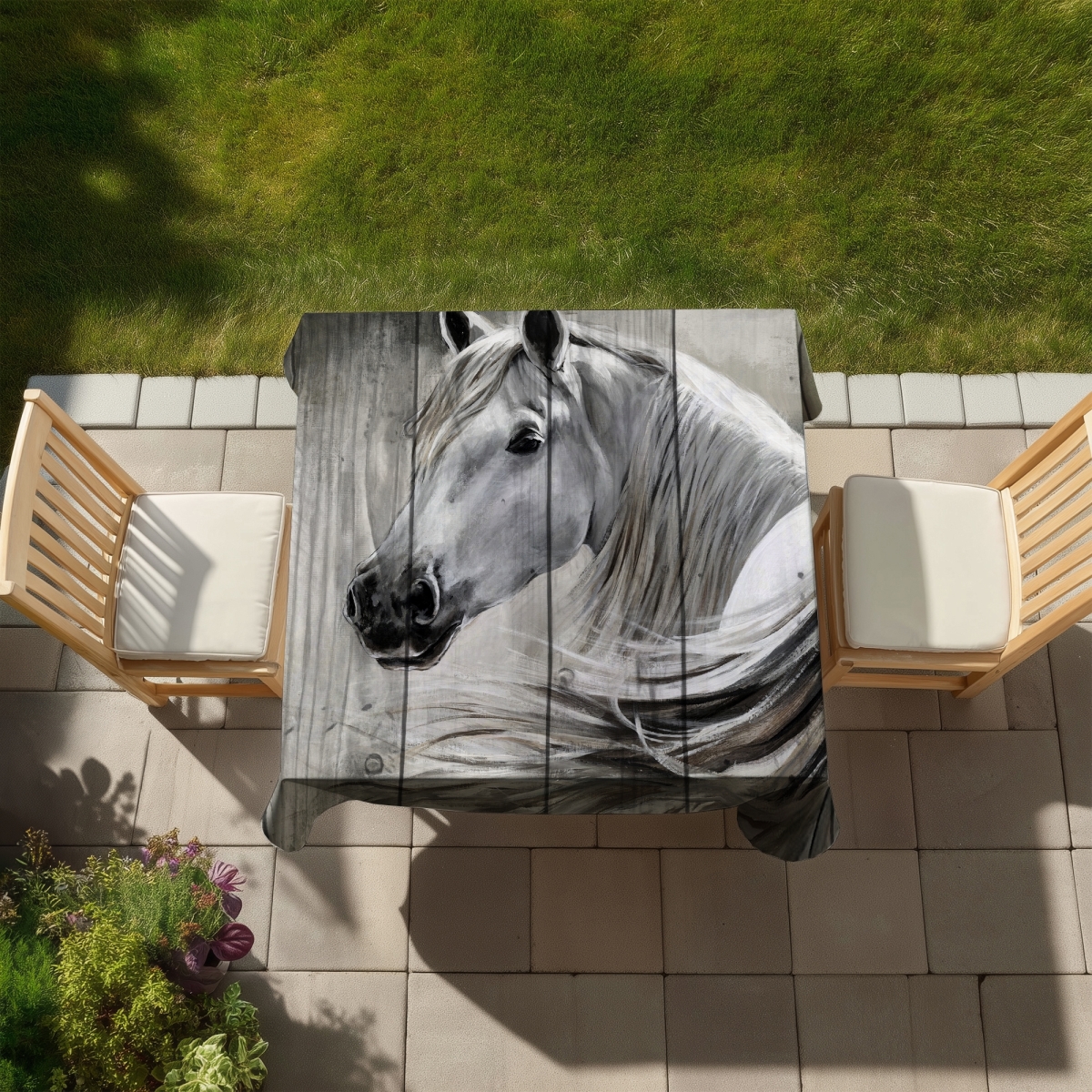 Picture of Begin Home Decor C1TC5858RGAEIR 58 x 58 in. Rustic Horse Tablecloth - Farm Animals Decor for Home