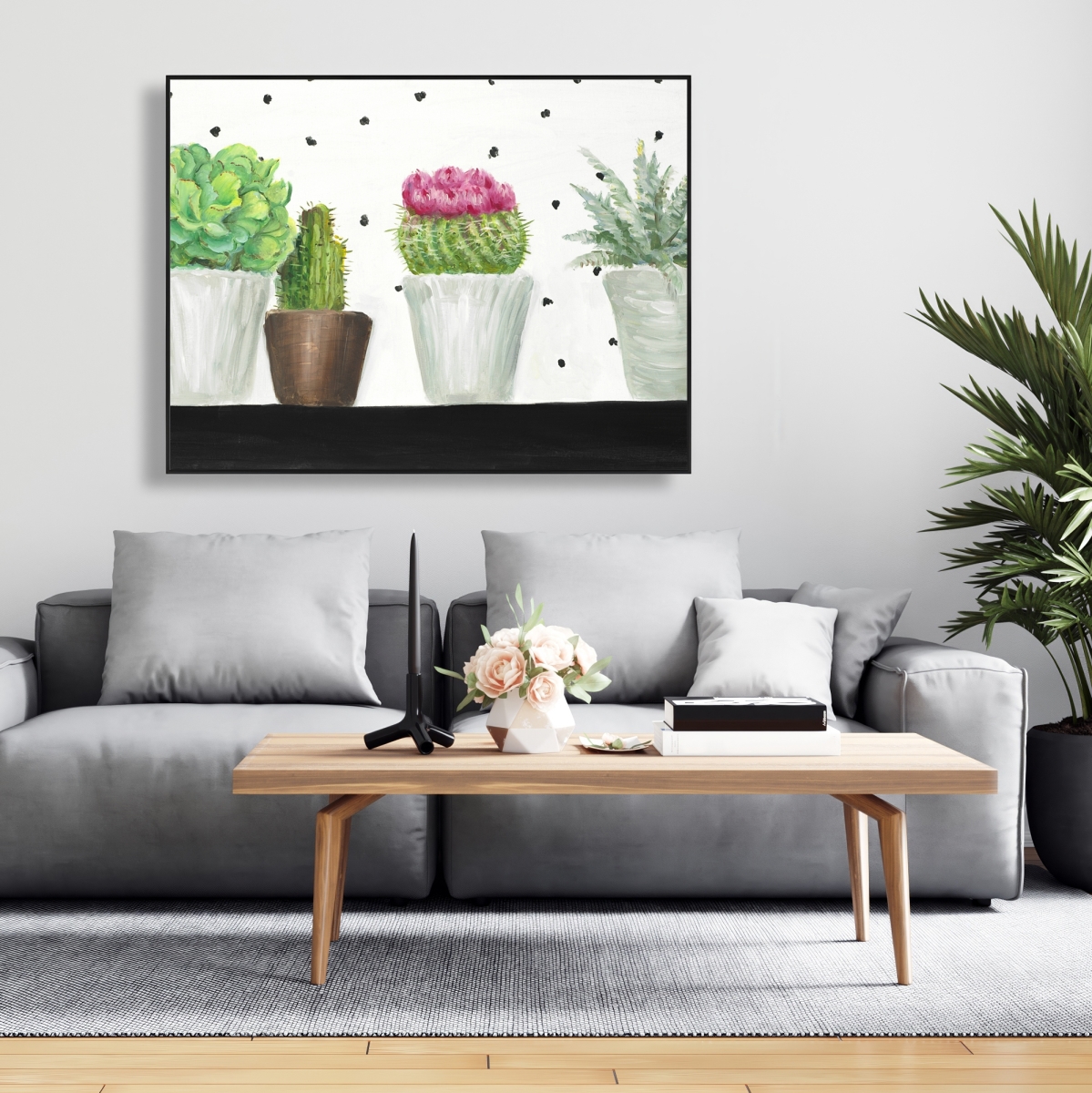 C1FC3648B5FSHJ 36 x 48 in. Mini Cactus & Succulents - Botanical Framed Canvas Decor