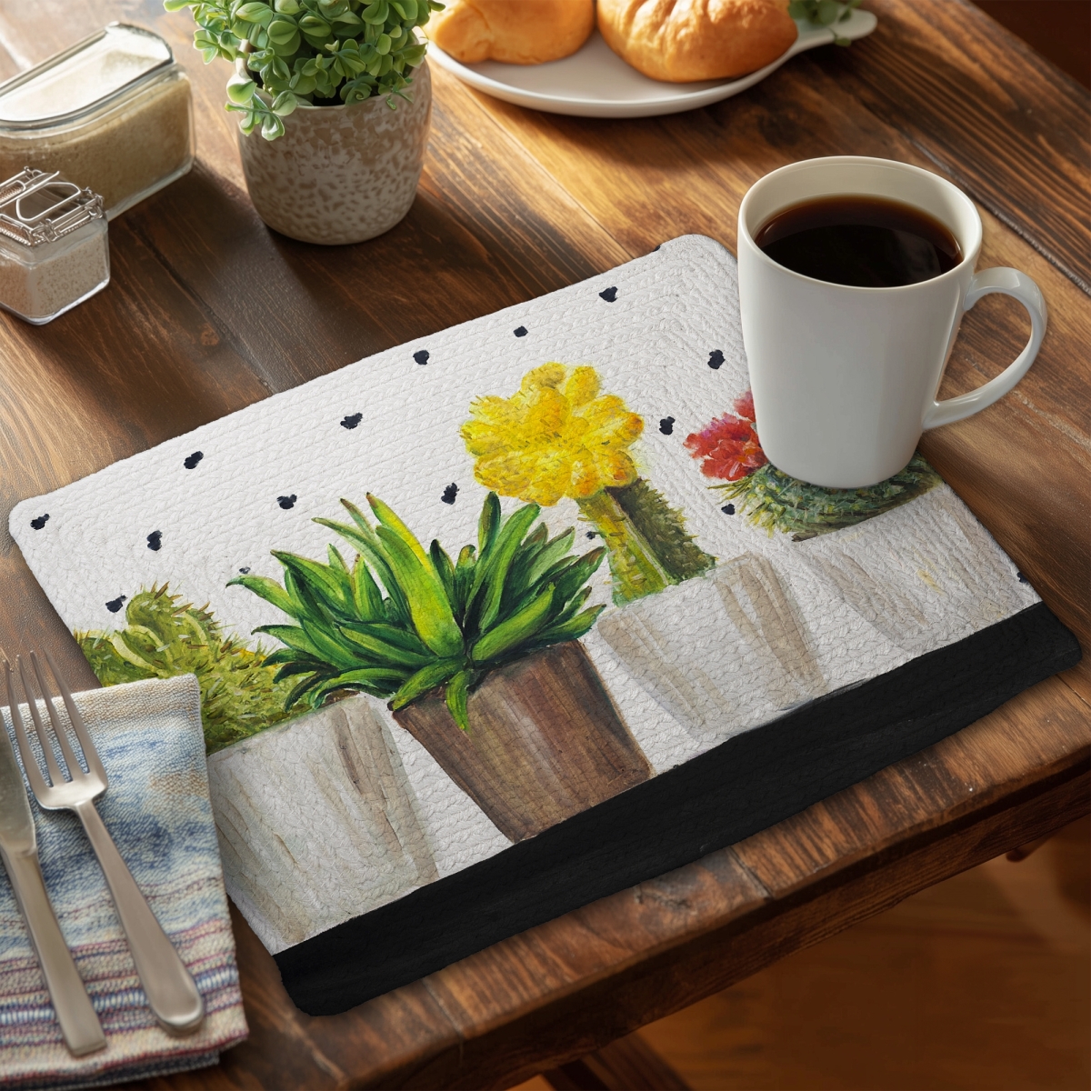 Picture of Begin Home Decor CBPM1418GKBZGT 14 x 18 in. Floral Botanical Bedroom White Placemat - Cactus Succulents Decor