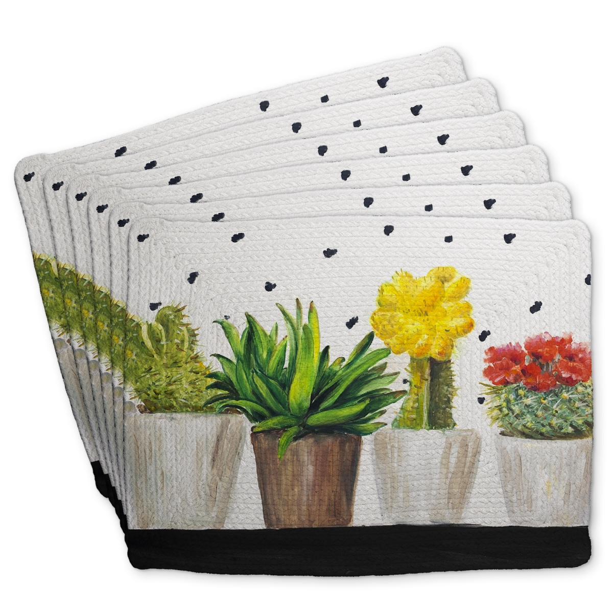 Picture of Begin Home Decor C6BP14183WA848 14 x 18 in. Small Cactus & Succulents - Braided Polyester Placemat - Decor - Set of 6
