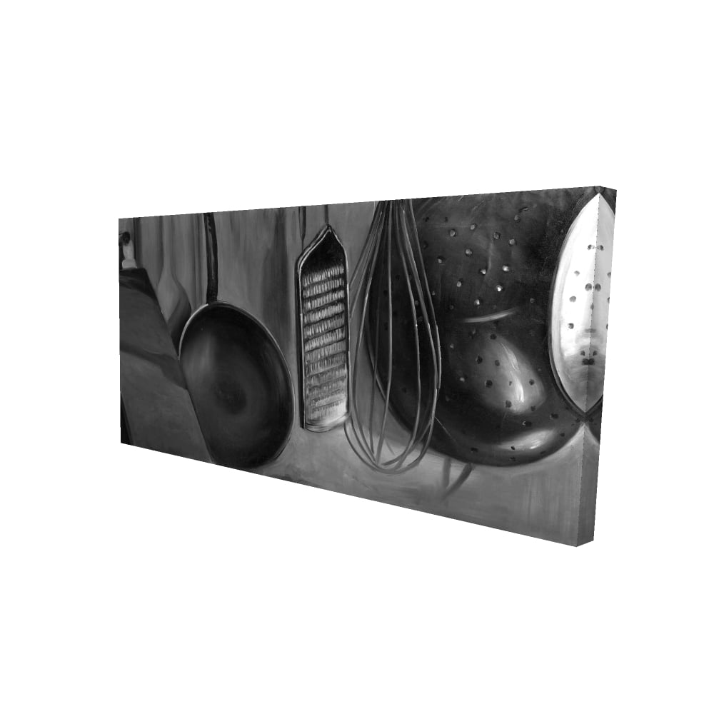 2080-2448-SL15 24 x 48 in. Kitchen Black & White Canvas - Chef Tools Home Decor