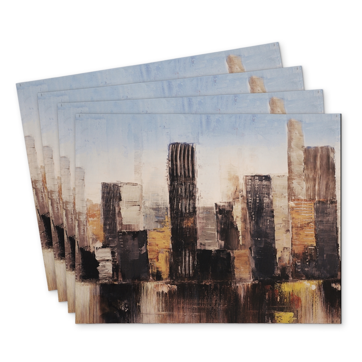 Picture of Begin Home Decor C4PP1418F4LESQ 14 x 18 in. Striped Abstract Buildings Placemat - Polyester Home Decor - Set of 4