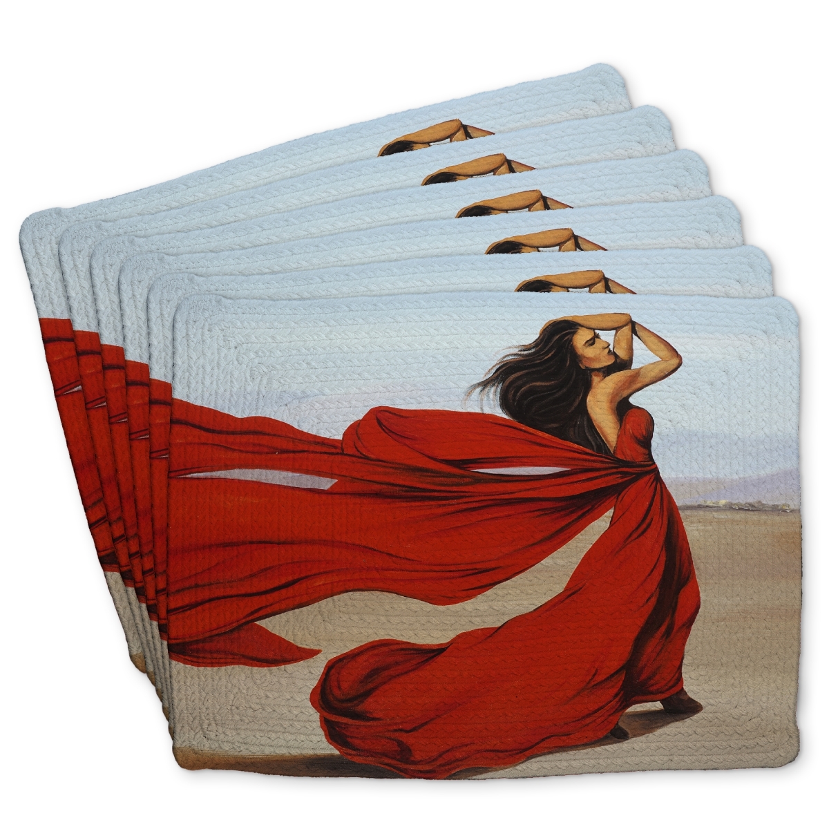 Picture of Begin Home Decor C6BP1418FDOGRJ 14 x 18 in. Woman in Long Red Dress Placemat - Braided Polyester Decor - Set of 6