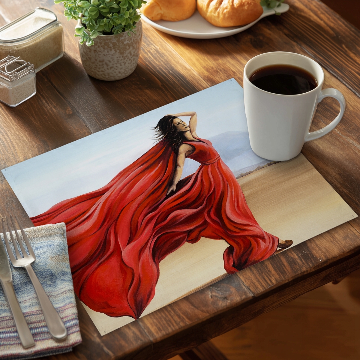 Picture of Begin Home Decor C6PP1418C5H7Y7 14 x 18 in. Red Dress in the Desert - Stylish Polyester Placemat for Decor - Set of 6