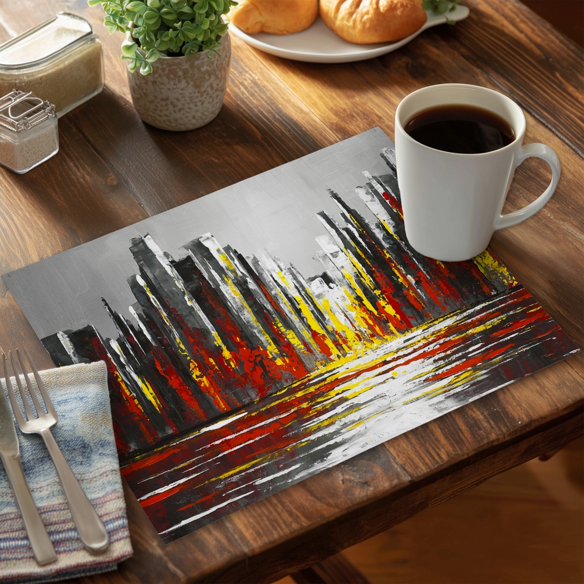 Picture of Begin Home Decor C4PP14186DA3C9 14 x 18 in. Abstract Red Skyline Polyester Placemat - Home Decor Accent - Set of 4