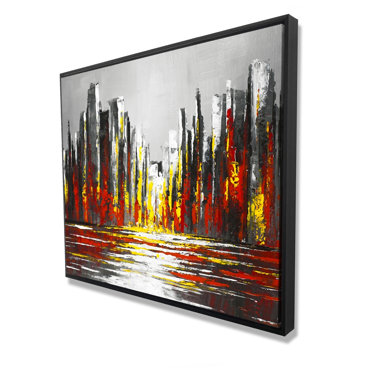 C1FC486076FZZB 48 x 60 in. Abstract Red Skyline - Gray Framed Canvas Home Decor Art
