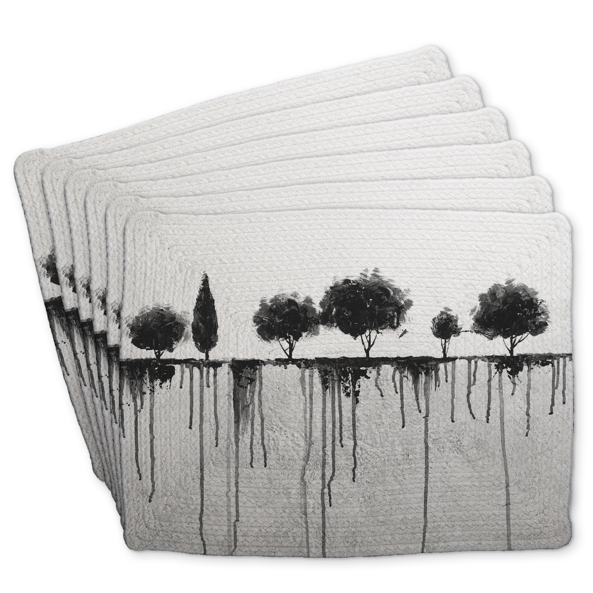 Picture of Begin Home Decor C6BP14188LFL6W 14 x 18 in. Ink Bleeding Trees Braided Polyester Placemat - Home Decor - Set of 6