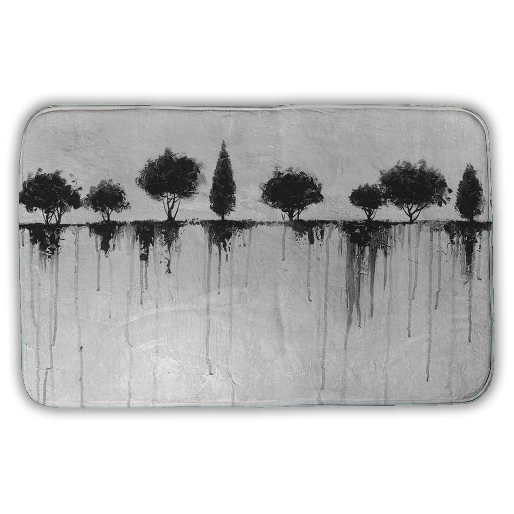 5930-2134-LA87 21 x 34 in. Abstract Black Trees Bath Mat - White Landscape Home Decor