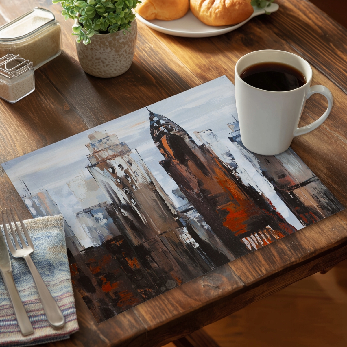 Picture of Begin Home Decor C4PP1418AA1ETE 14 x 18 in. Gray Day in the City Polyester Placemat - Home Decor Accent - Set of 4