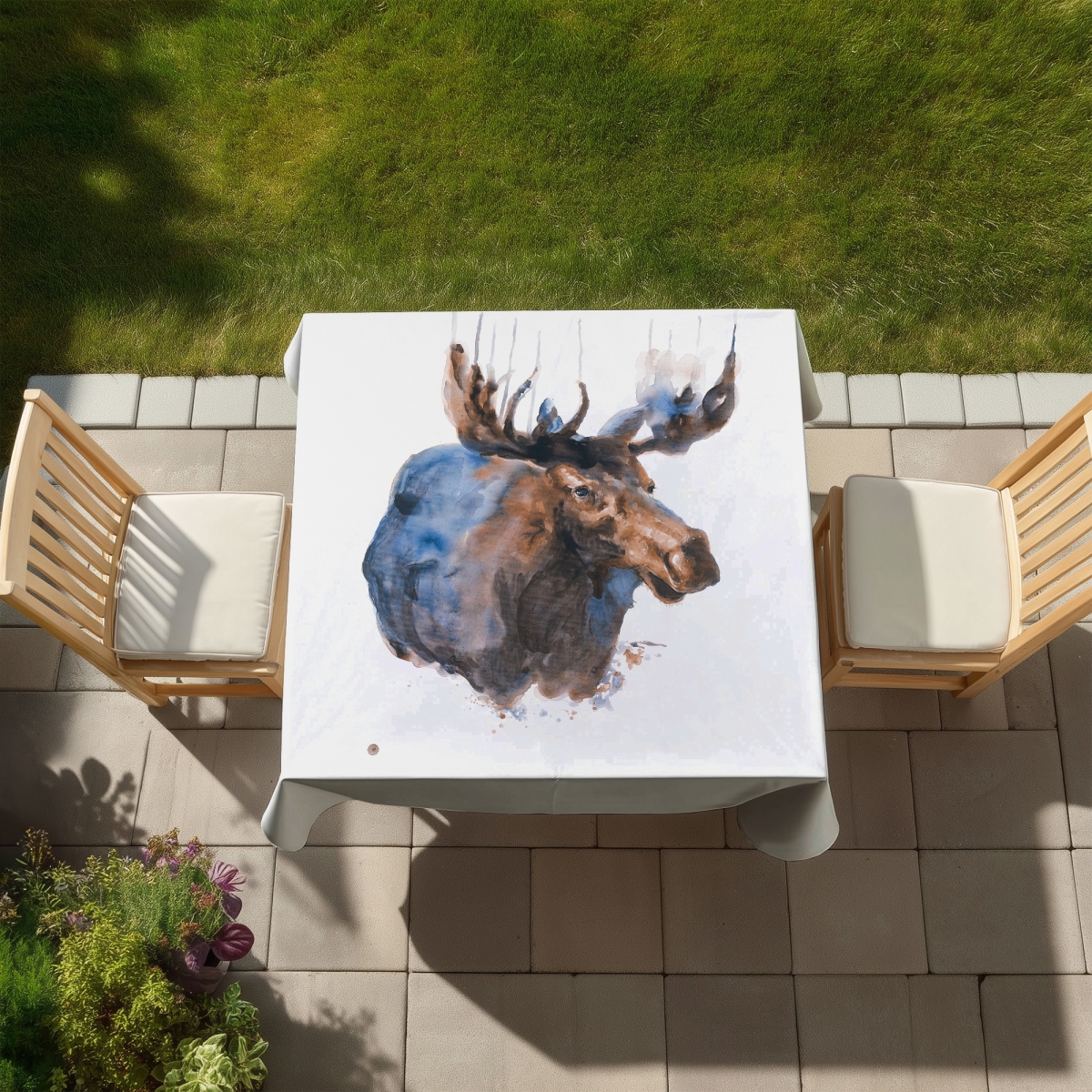 Picture of Begin Home Decor C1TC58589U0JGC 58 x 58 in. Abstract Blue Moose Tablecloth - Rustic Animal Decor Indoor & Outdoor