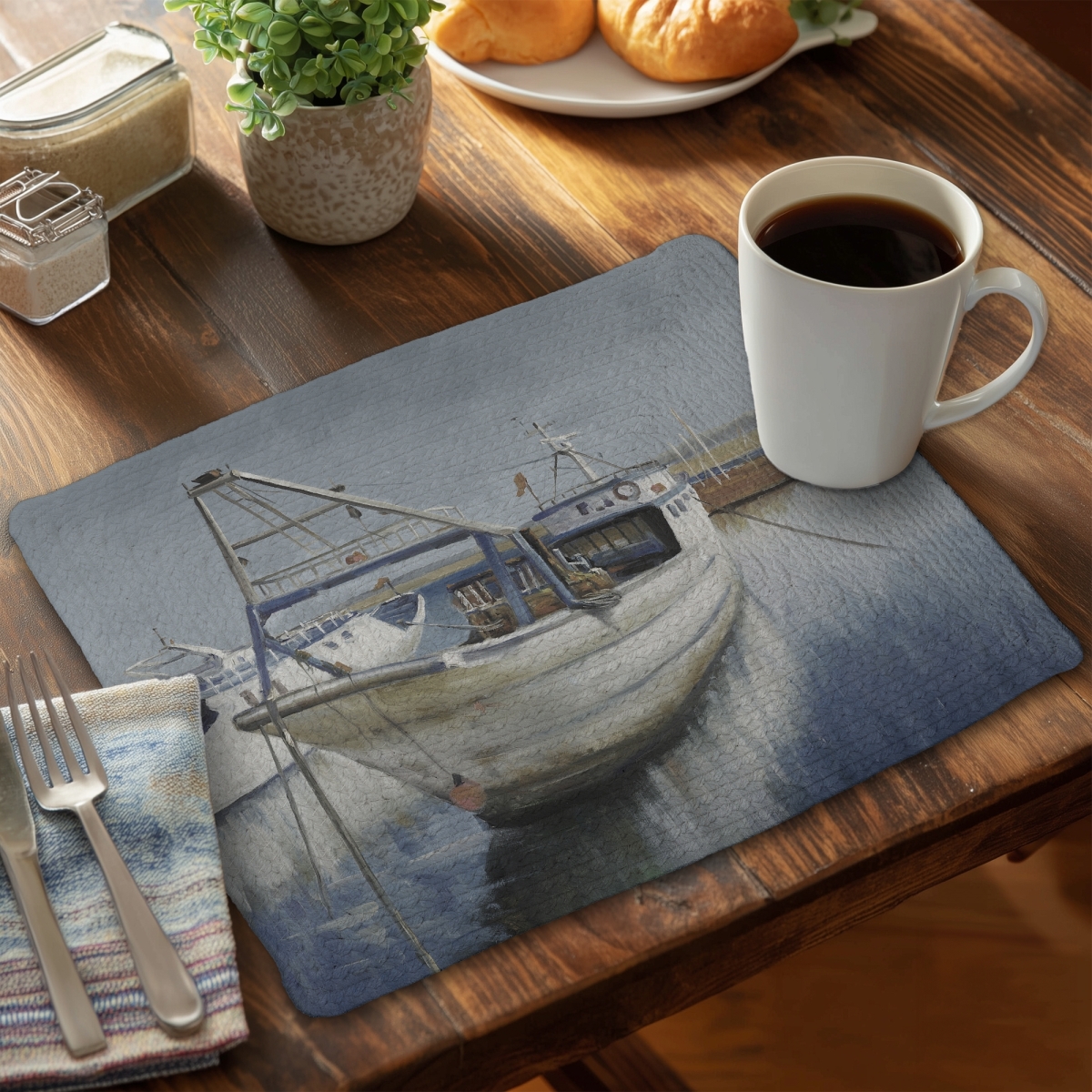 Picture of Begin Home Decor CBPM14184RNFCX 14 x 18 in. Blue Coastal Boat Braided Polyester Placemat - Home Decor