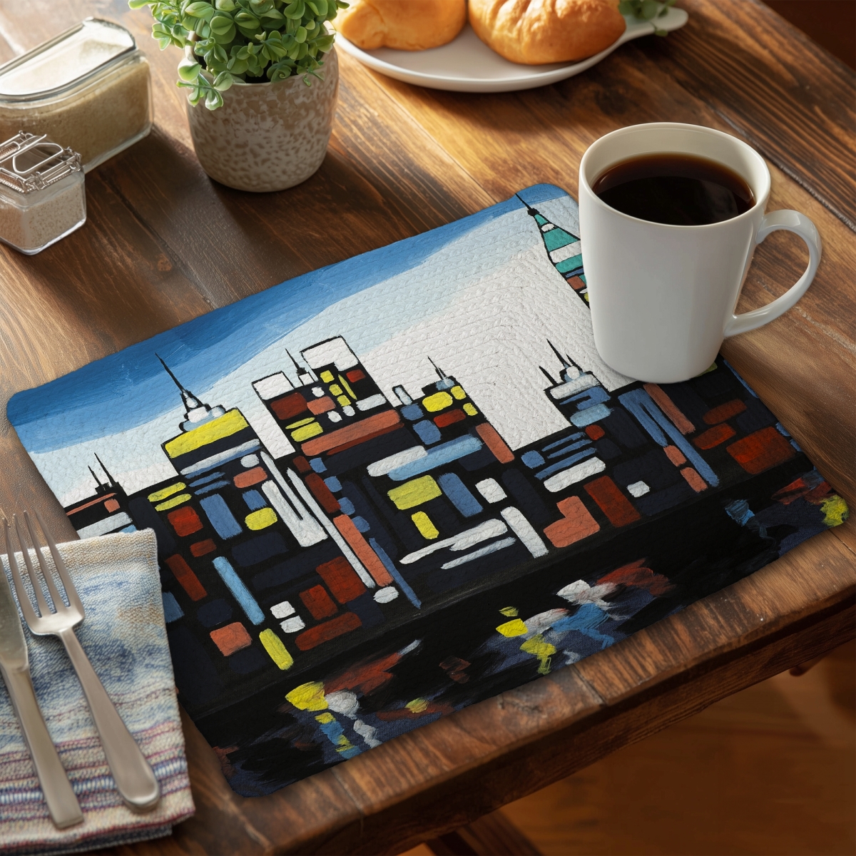 Picture of Begin Home Decor C6BP14180VO6EM 14 x 18 in. Colorful Skyline Braided Polyester Placemat - Home Decor - Set of 6
