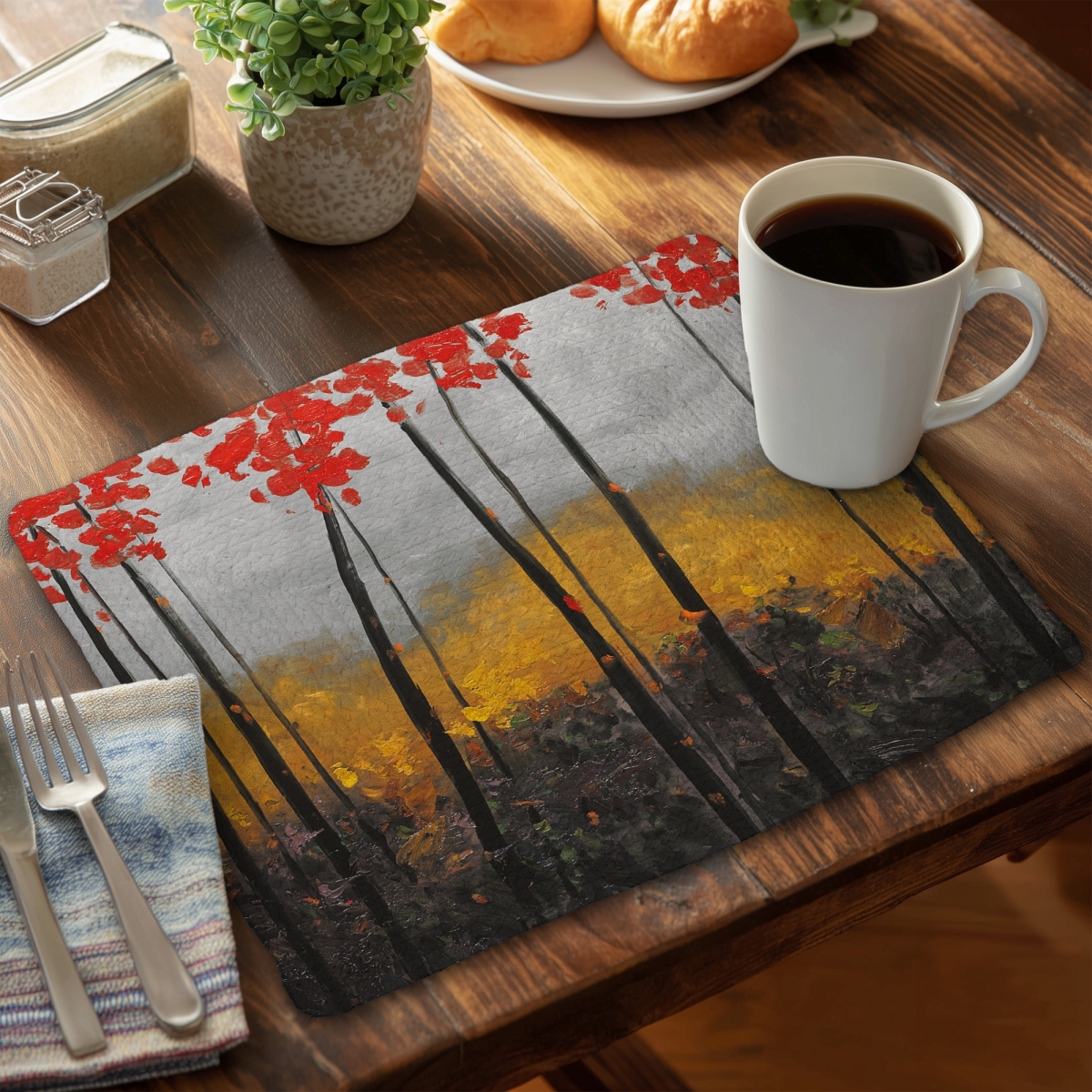 Picture of Begin Home Decor CBPM1418ELOF7R 14 x 18 in. Abstract Autumn Trees Gray Braided Placemat - Home Decor
