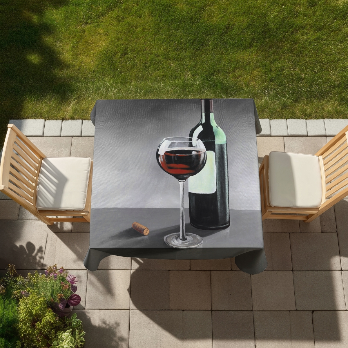 Picture of Begin Home Decor C1TC58585QRBXM 58 x 58 in. Bottle of Burgundy Tablecloth - Indoor & Outdoor Home Decor