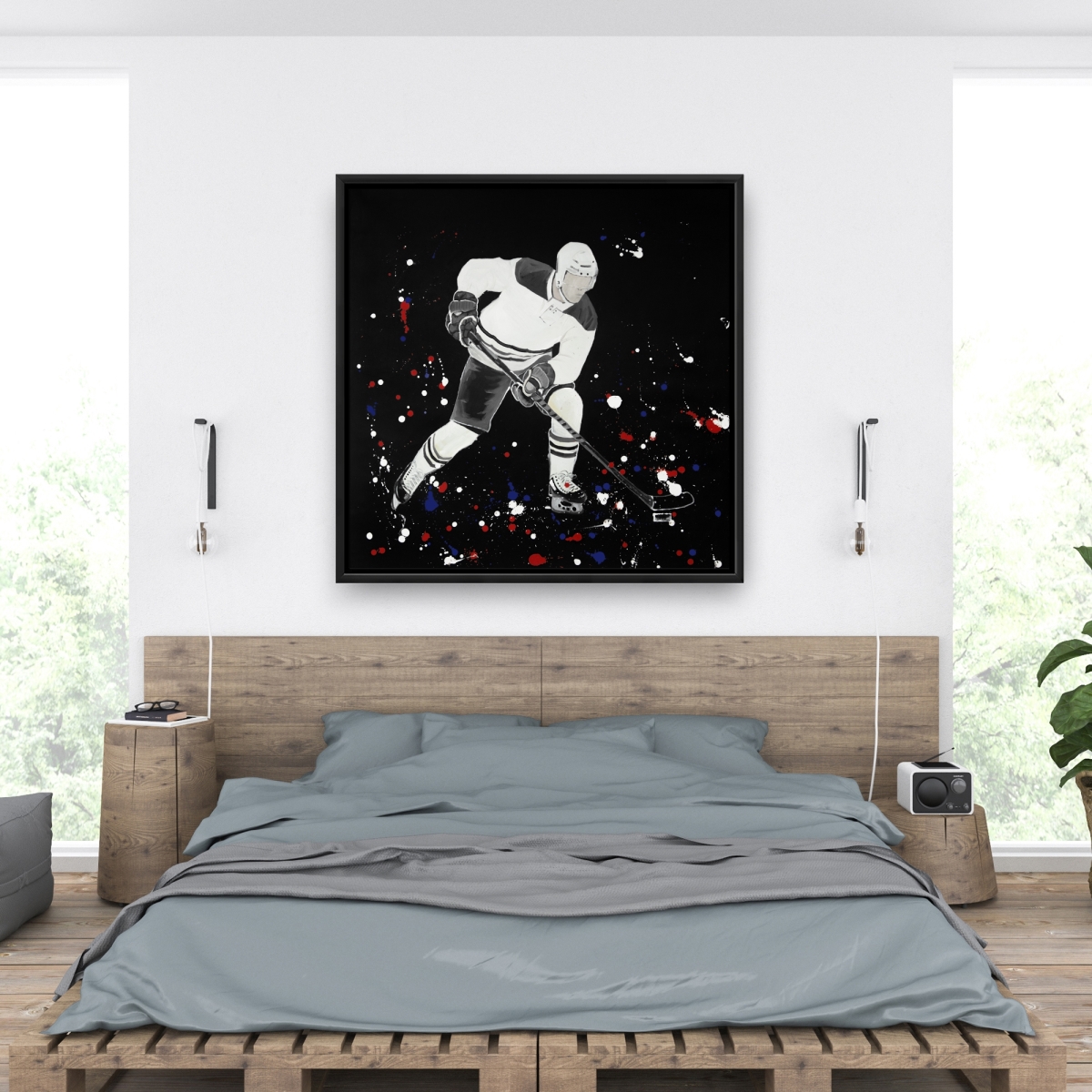 C1FC3636OMPI10 36 x 36 in. Hockey Player Ready for Action - Modern Framed Canvas Art