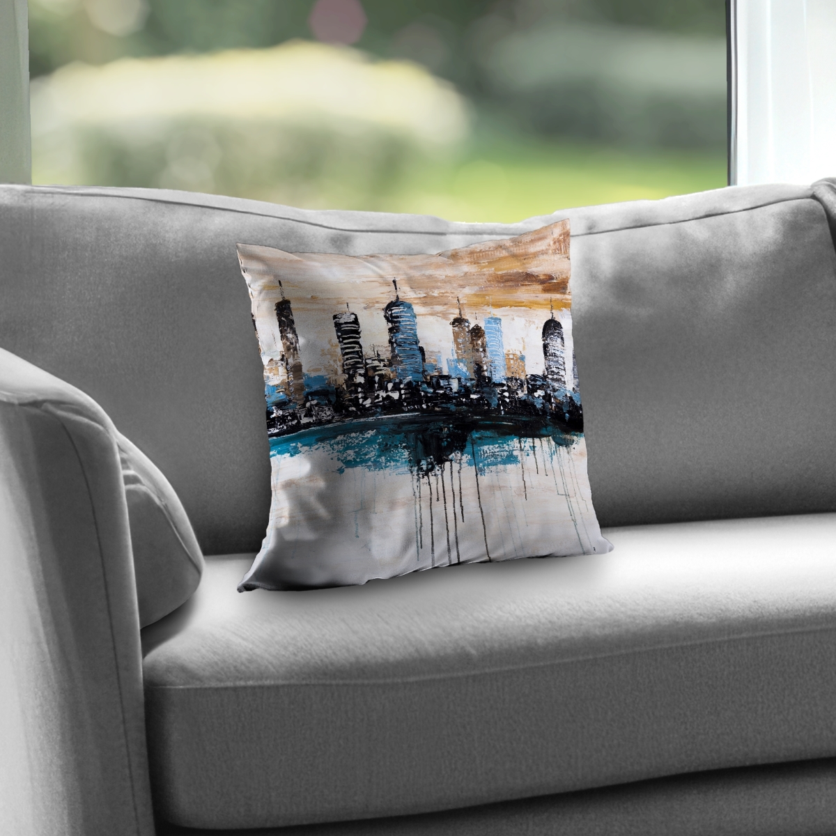 C1PT1414SX2OMT 14 x 14 in. Buildings on the Horizon - Poly Twill Throw Pillow for Home Decor