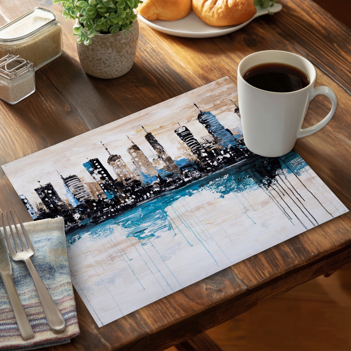 Picture of Begin Home Decor C6PP1418KSPFM8 14 x 18 in. Buildings on the Horizon - Polyester Placemat for Home Decor - Set of 6