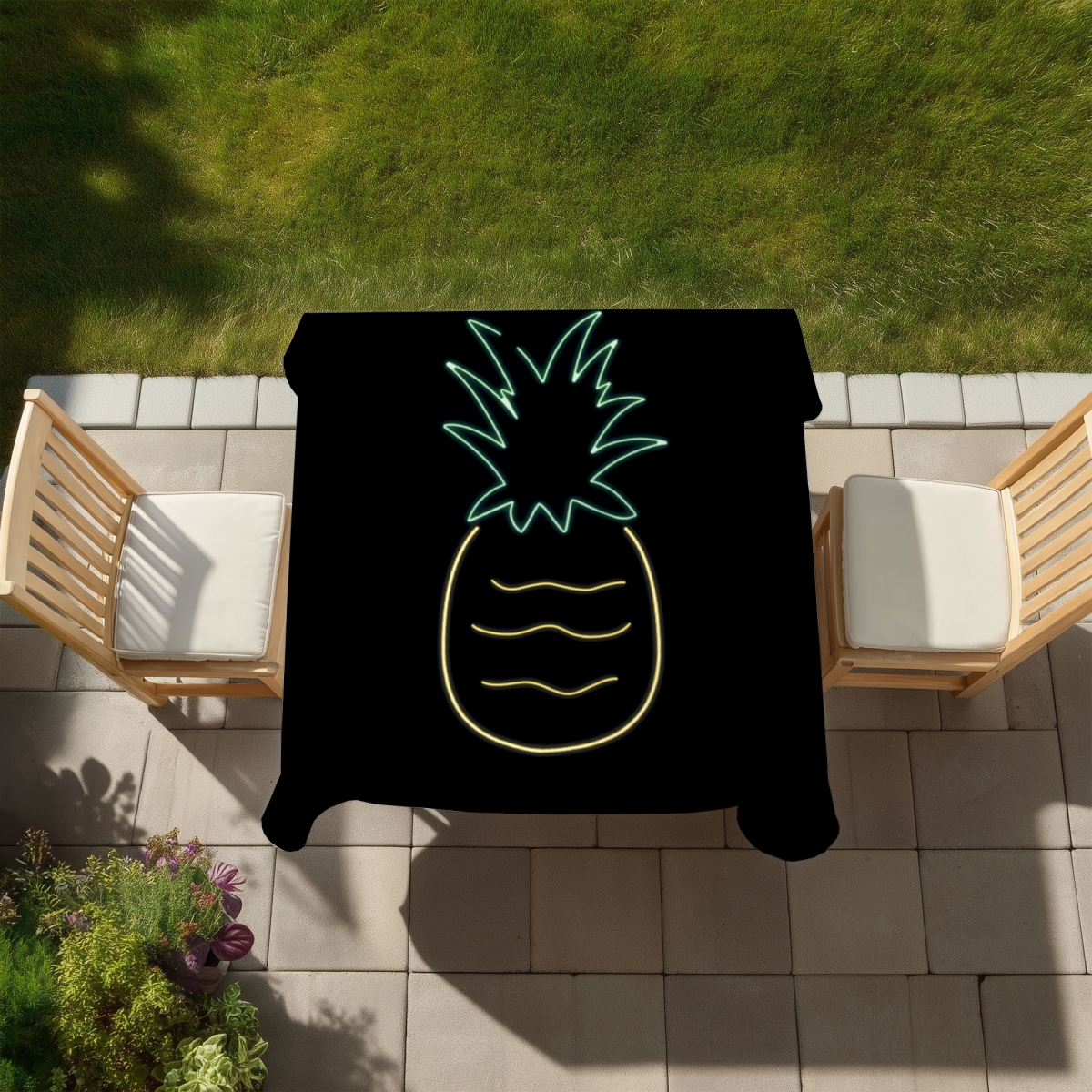 Picture of Begin Home Decor C1TC5858Q71MST 58 x 58 in. Neon Pineapple Exotic Yellow Tablecloth - Indoor Outdoor Decor