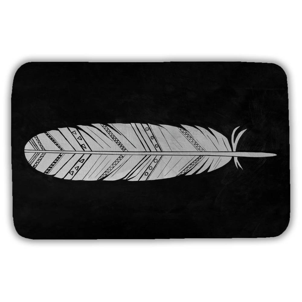5930-3421-AN149 21 x 34 in. White Bohemian Bath Mat - Native American Feather Decor