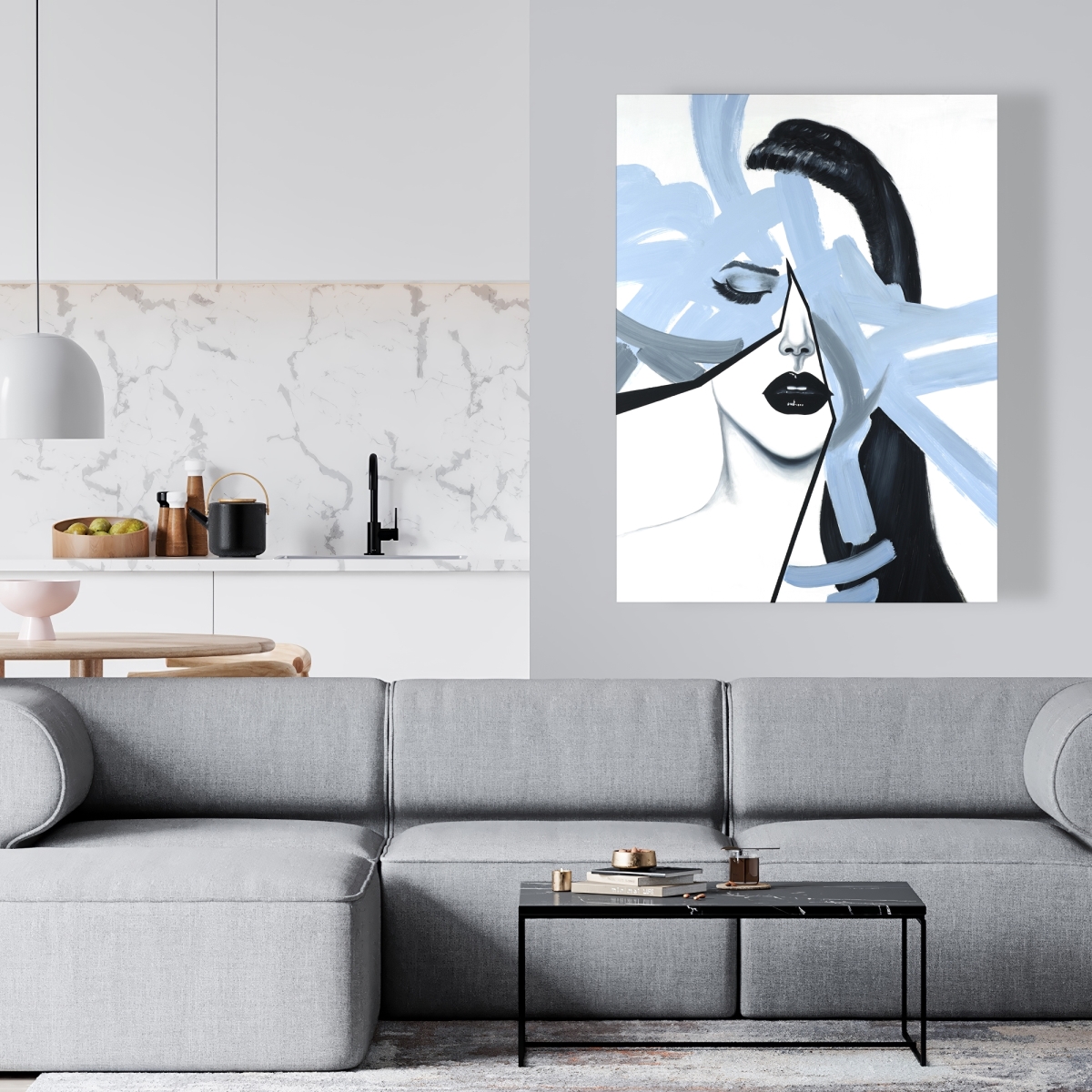 C1RC3648I6HWGV 36 x 48 in. Abstract Blue Woman Portrait - Romantic Canvas Bedroom Decor