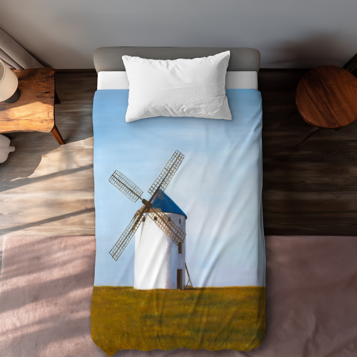 C1DCTXLWO059KF Twin Extra Long Big Windmill Rustic Building Duvet Cover - Home Decor
