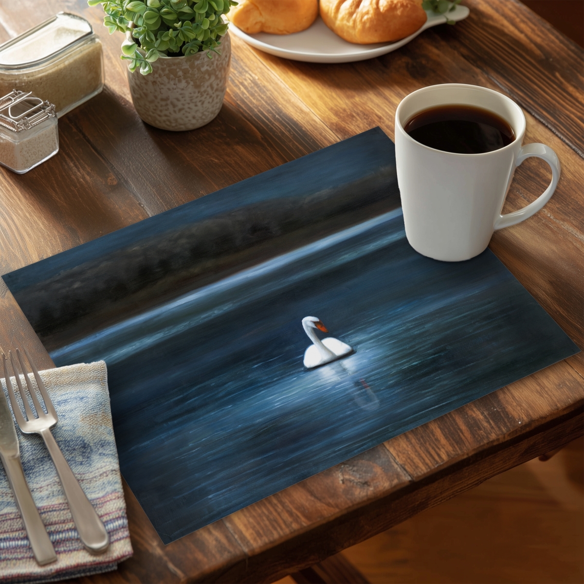 Picture of Begin Home Decor C4PP1418NU8EMU 14 x 18 in. Beautiful Swan Polyester Placemat for Elegant Home Decor - Set of 4