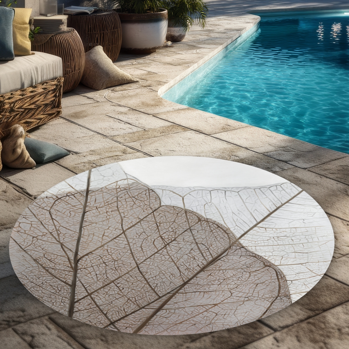 C1COAR55H6CQQ2 5 x 5 ft. Translucent Dried Leaves Rug - Botanical Rustic Outdoor Decor - Round