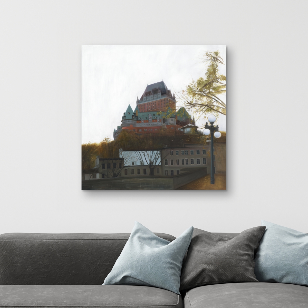 C1RC3232Q7C4QL 32 x 32 in. Le Chateau De Frontenac in Autumn - Hyperrealist Canvas Art