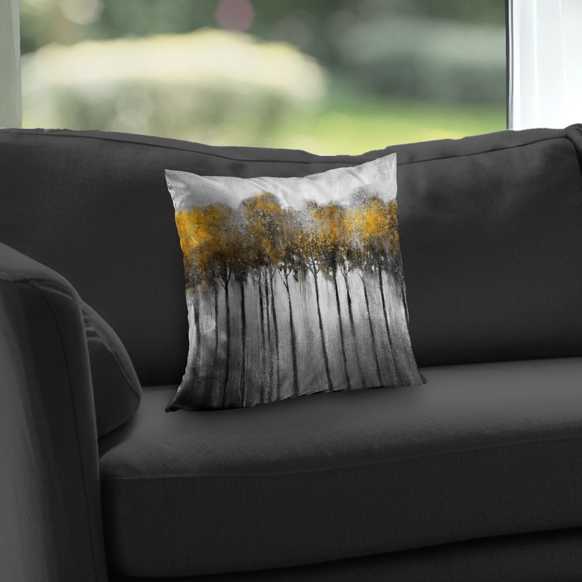 C1PT1414NNEFCE 14 x 14 in. Abstract Yellow Forest Throw Pillow - Landscape Home Decor