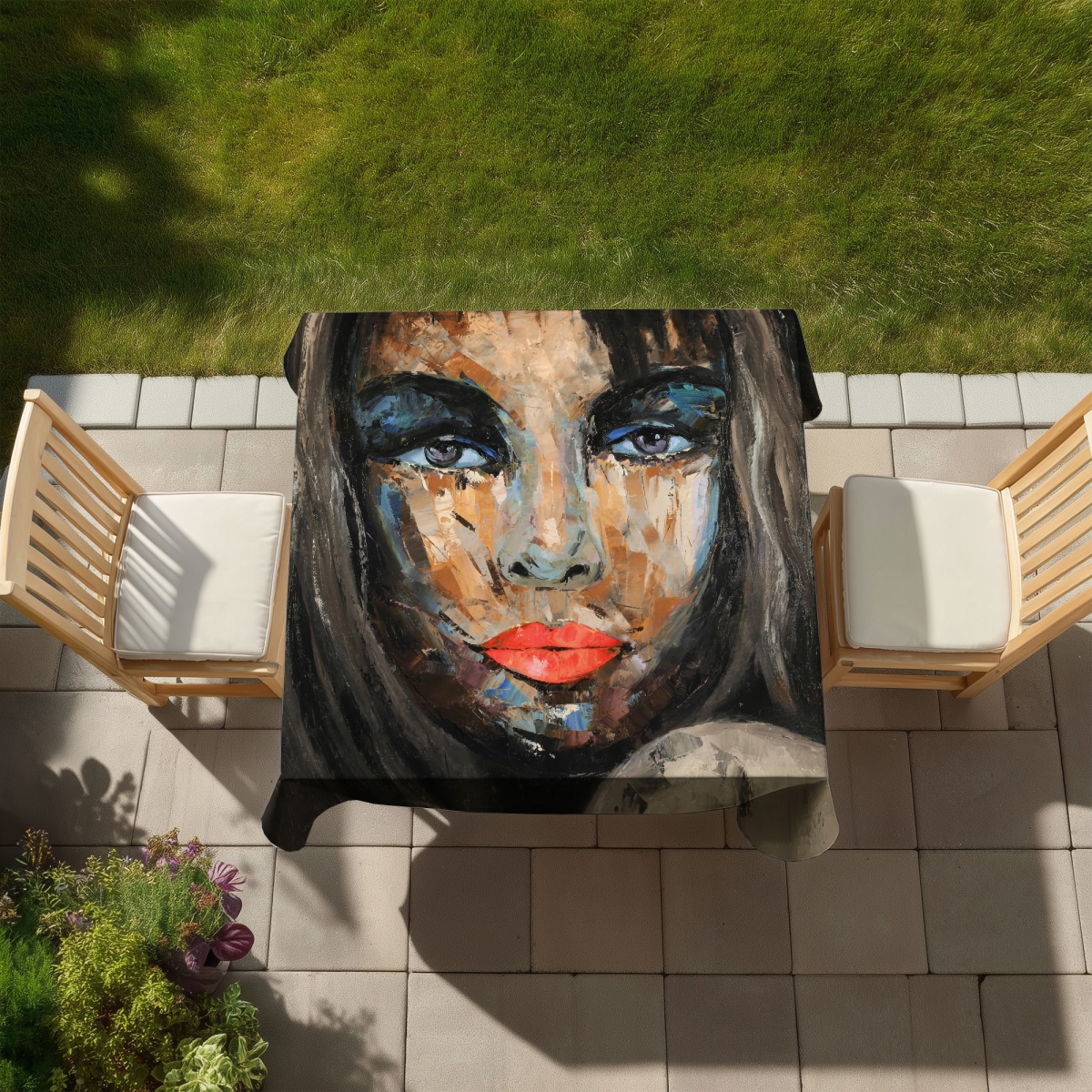 Picture of Begin Home Decor C1TC5858DN6FMP 58 x 58 in. Abstract Blue Tablecloth - Colorful Portrait for Home Decor