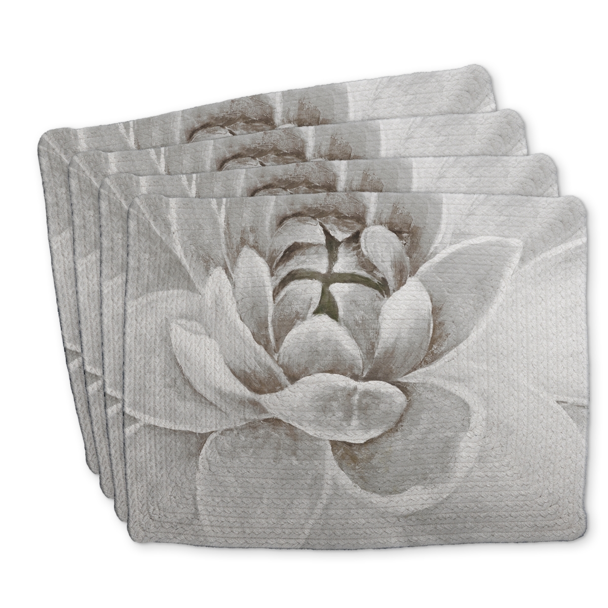 Picture of Begin Home Decor C4BP1418NTK4T6 14 x 18 in. Delicate White Chrysanthemum Braided Polyester Placemat - Home Decor - Set of 4