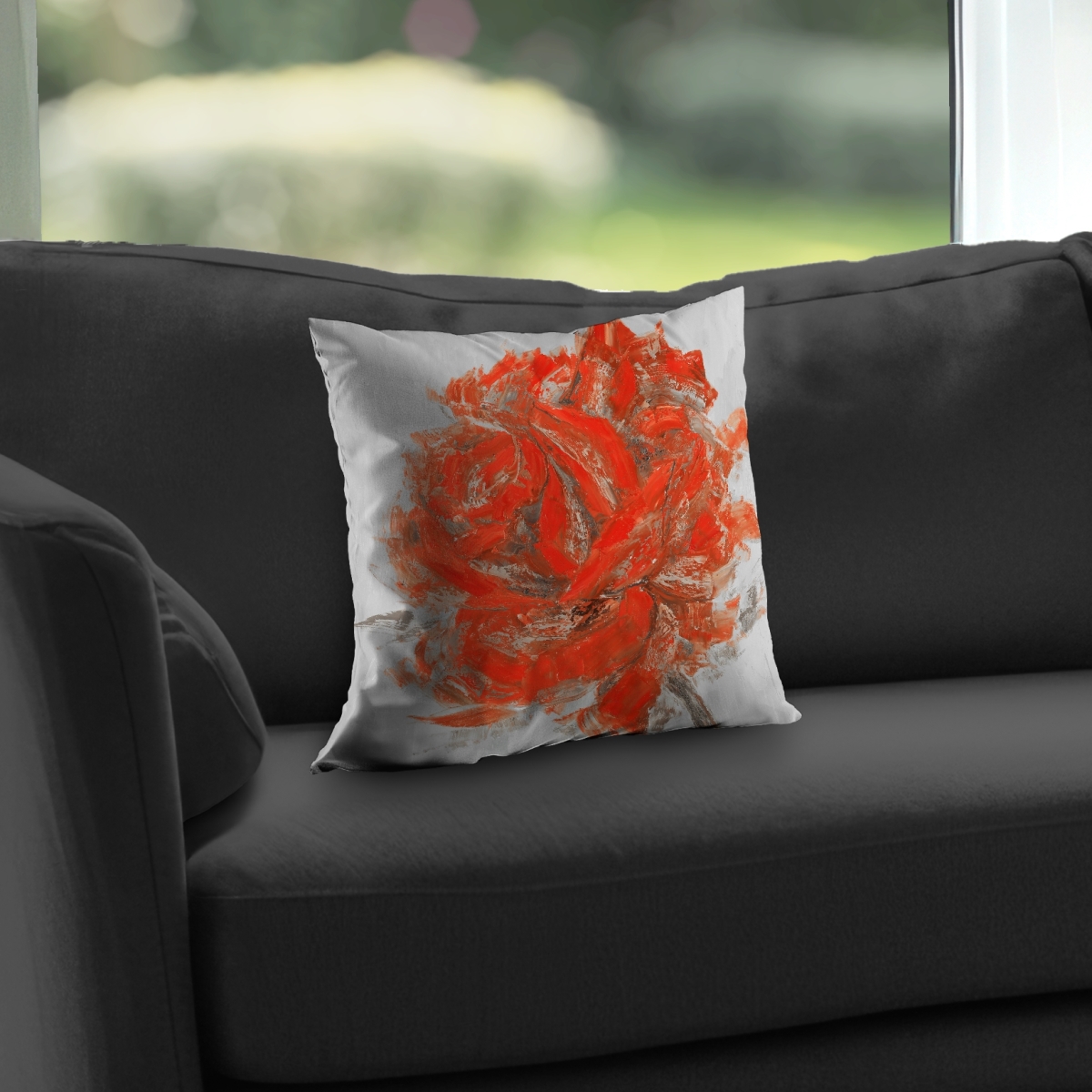 C1PC1414ZSIL3O 14 x 14 in. Abstract Rose - Livingroom Botanical Poly Twill Throw Decor