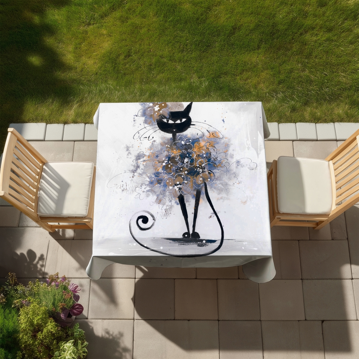 Picture of Begin Home Decor C1TC5858T7EV20 58 x 58 in. Cartoon Black Cat Tablecloth - Indoor & Outdoor Pet Decor
