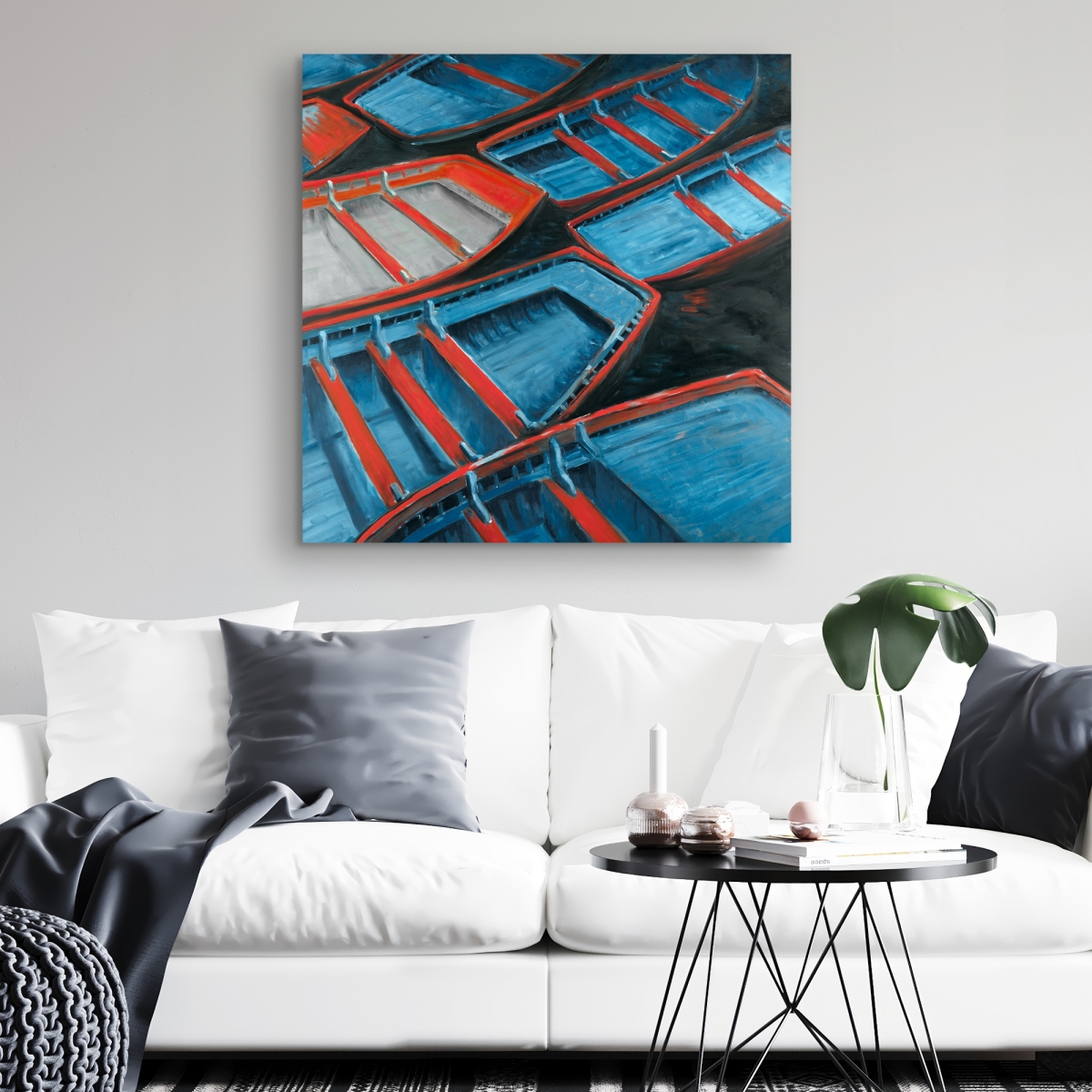 C1RC3232BIKPEE 32 x 32 in. Small Blue & Red Canoes - Marine Coastal Canvas Decor