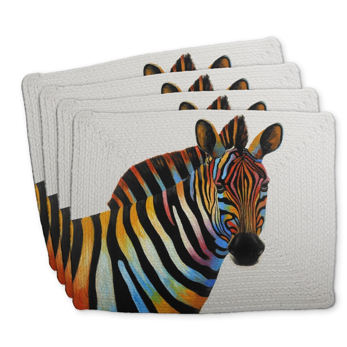 Picture of Begin Home Decor C4BP14189FXY51 14 x 18 in. Colorful Profile View of a Zebra Braided Polyester Placemat - Set of 4