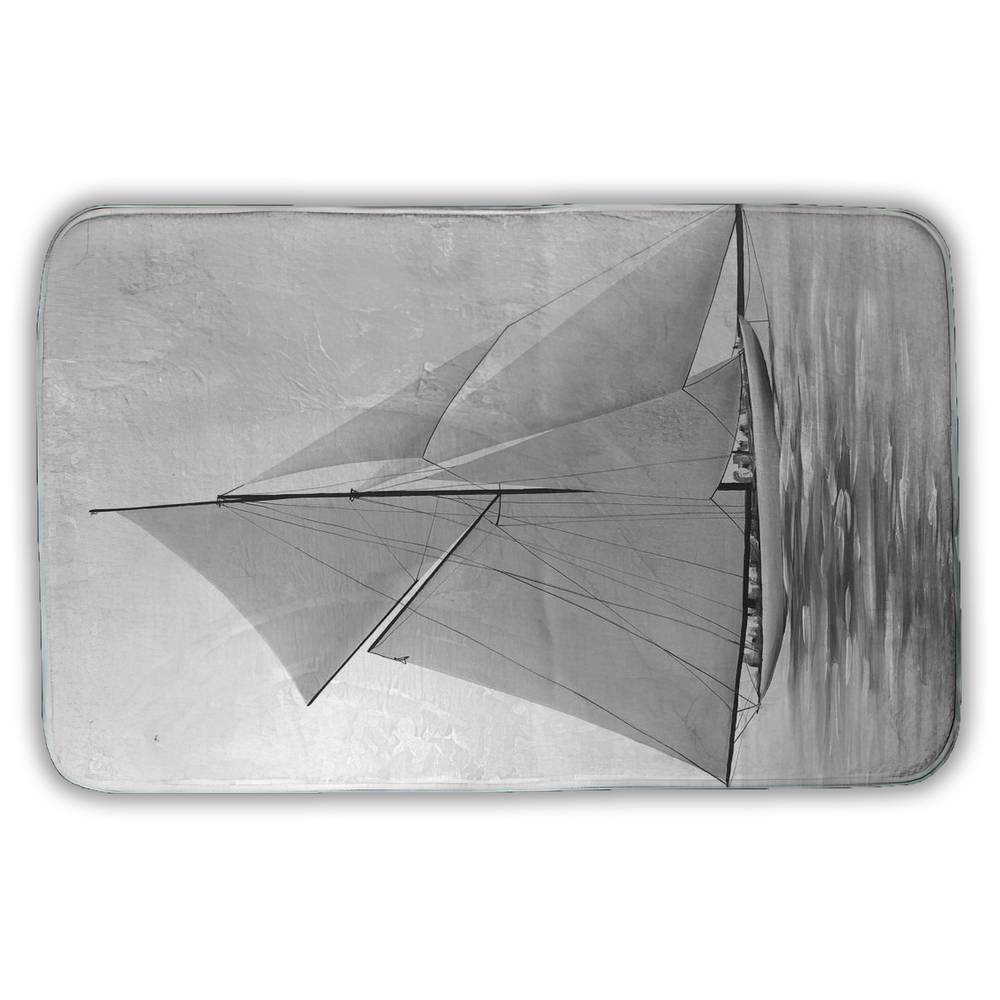 5930-3421-CO73 21 x 34 in. Sailing Ship Bath Mat - White Monochrome Home Decor Accent