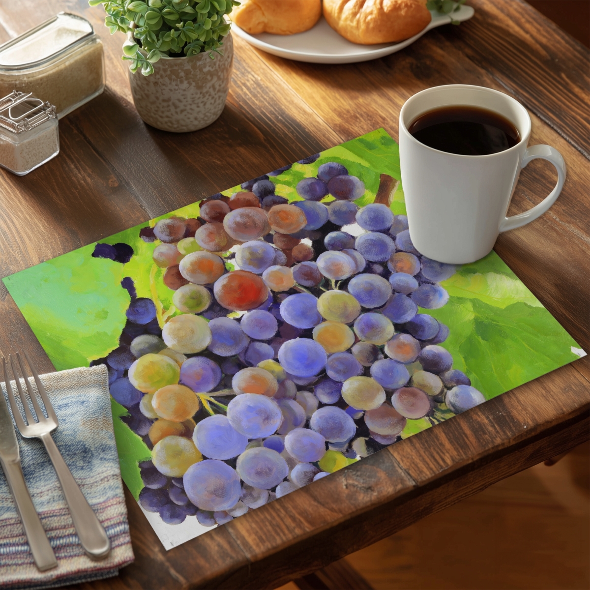 Picture of Begin Home Decor C6PP1418GZME86 14 x 18 in. Bunch of Grapes Polyester Placemat for Home Decor - Stylish - Set of 6