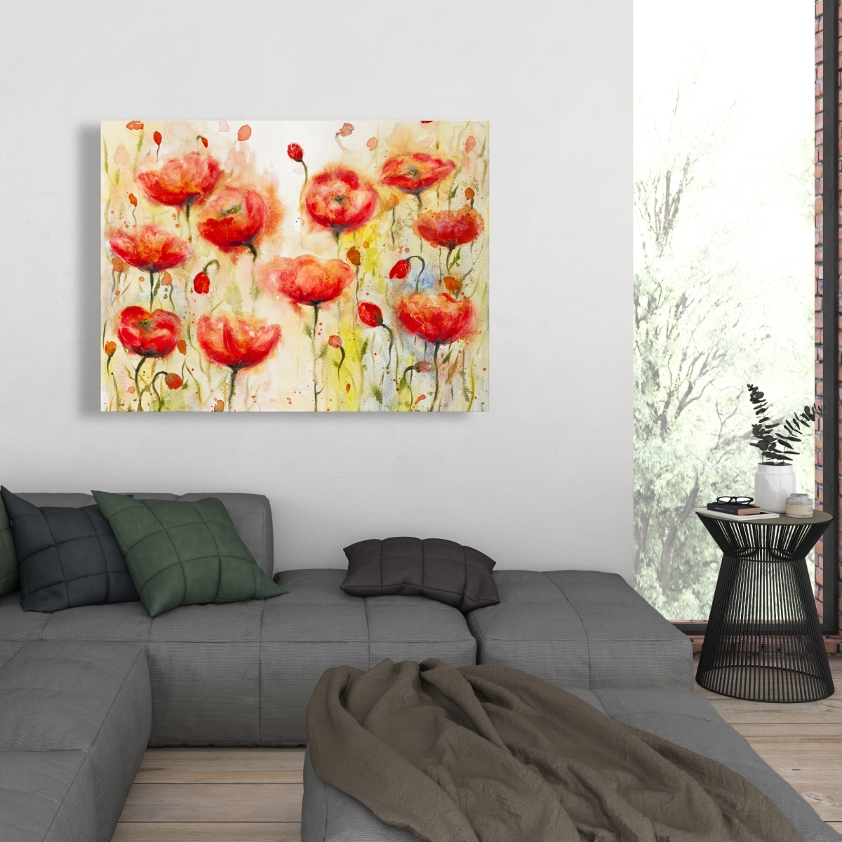 C1RC36486Y6F5J 36 x 48 in. Red Flowers Garden - Contemporary Floral Canvas for Home Decor