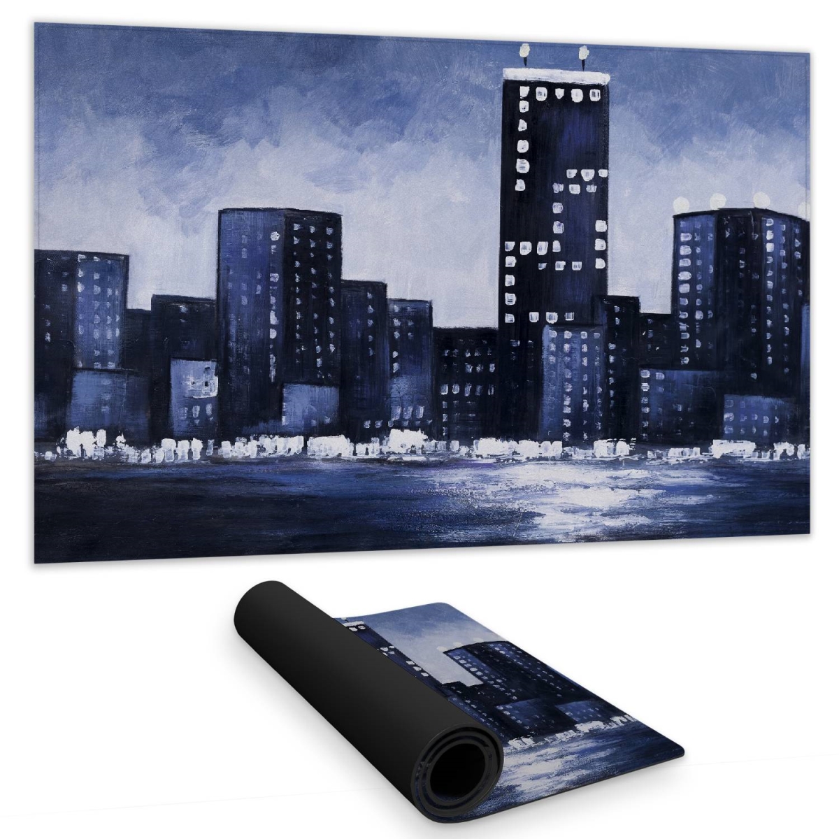C1DM1424TUH8LF 14 x 24 in. Dark Blue Cityscape Desk Mat - Industrial Cities Home Decor